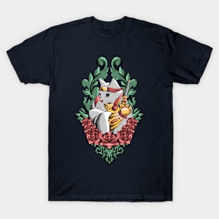 ninja cat with flower ornament T-Shirt